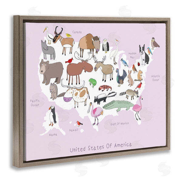 Stupell Industries Carla Daly | Pink United States Map Of Wild Animals Wall Art
