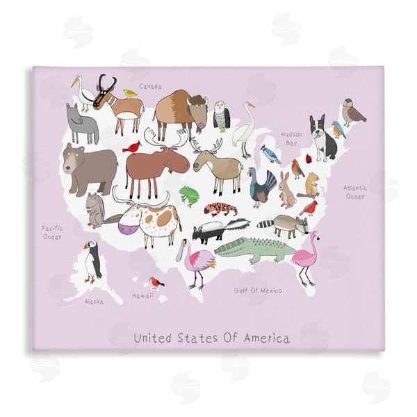 stupell industries Carla Daly | Pink United States Map of Wild Animals Wall Art