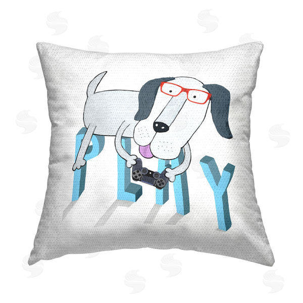 Stupell Industries Carla Daly | Play Video Gamer Dog Printed Throw Pillow