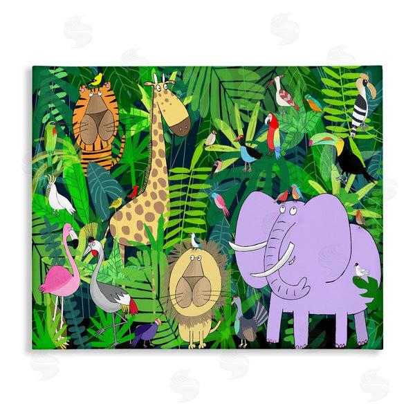 stupell industries Carla Daly | Playful Safari Animals in Green Jungle Illustration Wall Art