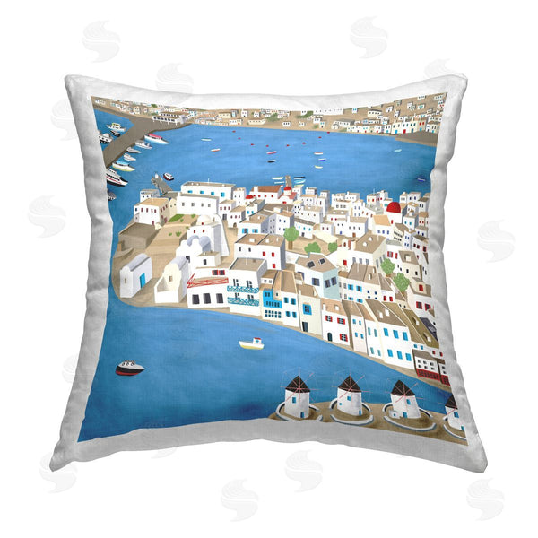 stupell industries Carla Daly | Port Town Harbor City Buildings Printed Throw Pillow