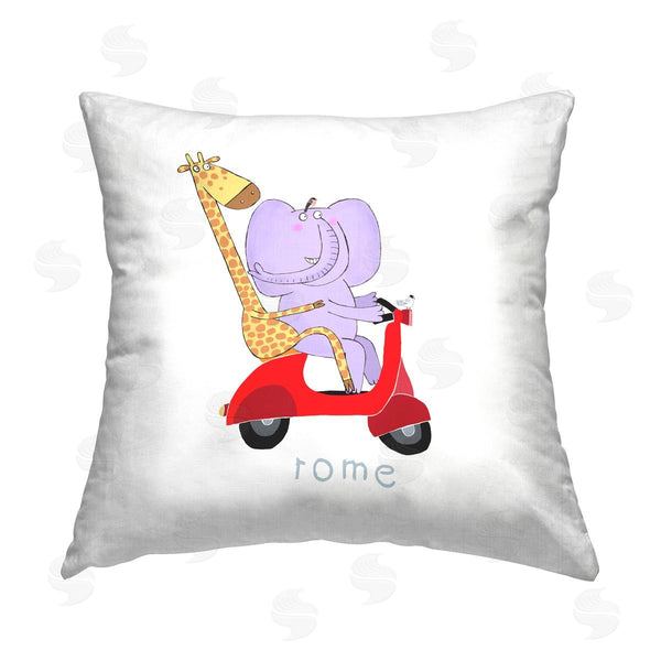 stupell industries Carla Daly | Rome Italy Giraffe & Elephant Printed Throw Pillow