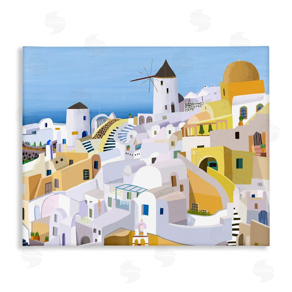 stupell industries Carla Daly | Seaside Greek Cityscape White Yellow Buildings