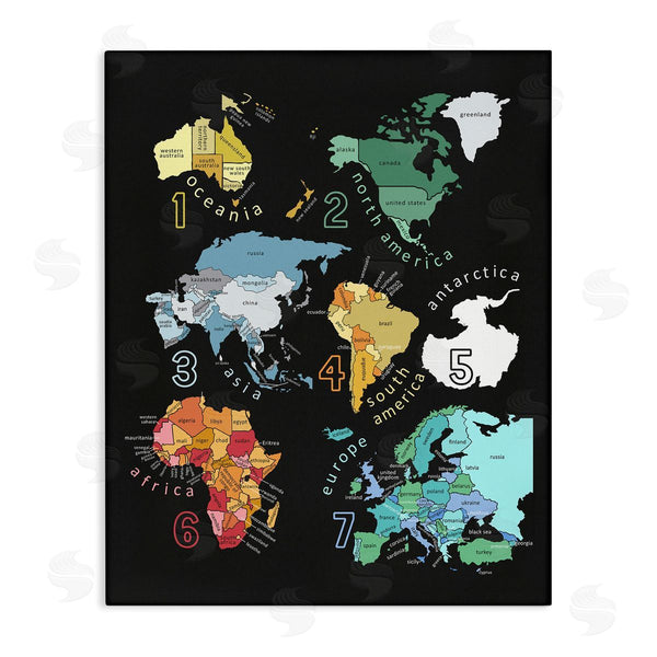 stupell industries Carla Daly | Seven Continents Informative Diagram Map Detailed Countries Wall Art