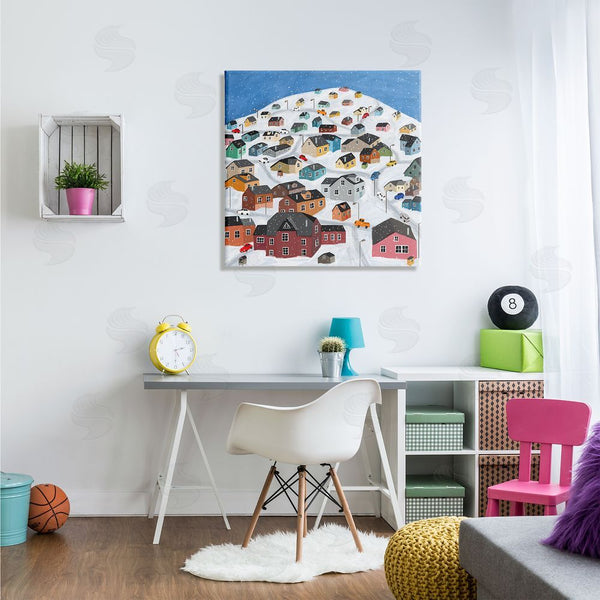 Stupell Industries Carla Daly | Snowy Village On Hill Cityscape Greenland Town Buildings Wall Art