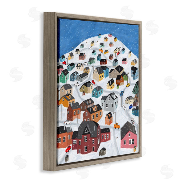 Stupell Industries Carla Daly | Snowy Village On Hill Cityscape Greenland Town Buildings Wall Art