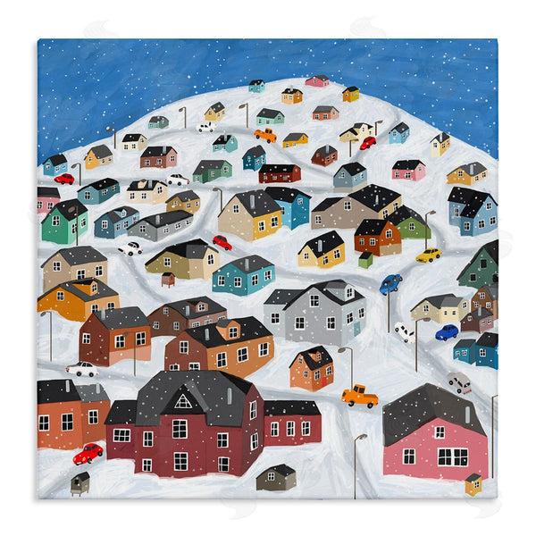 stupell industries Carla Daly | Snowy Village on Hill Cityscape Greenland Town Buildings Wall Art