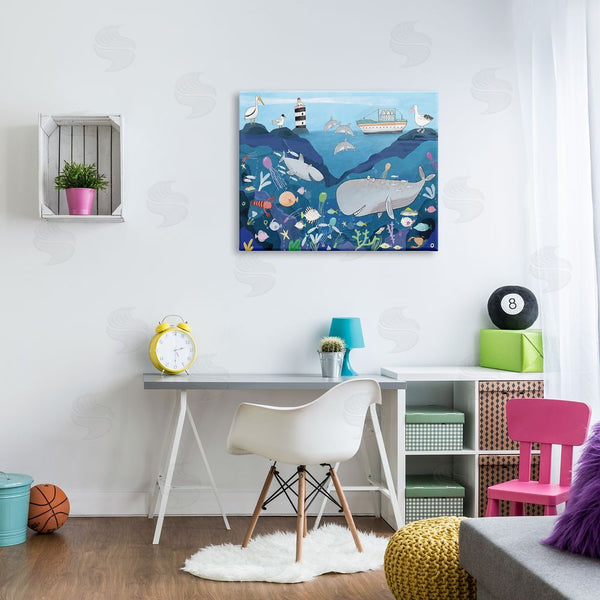 Stupell Industries Carla Daly | Underwater Wildlife Kid's Illustration Shark Whale Boat Wall Art