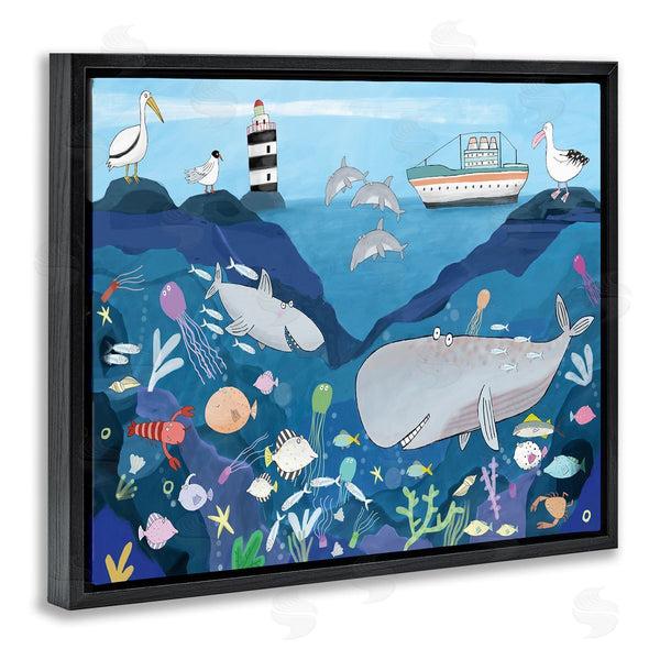 Stupell Industries Carla Daly | Underwater Wildlife Kid's Illustration Shark Whale Boat Wall Art