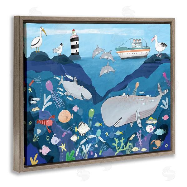 Stupell Industries Carla Daly | Underwater Wildlife Kid's Illustration Shark Whale Boat Wall Art