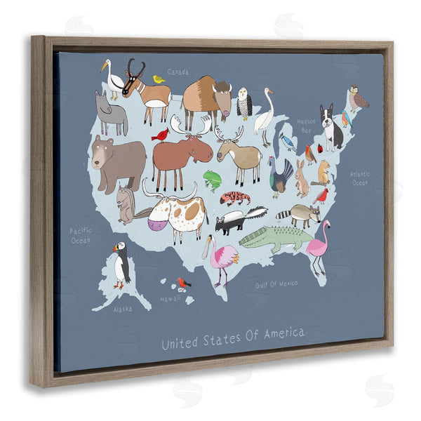 Stupell Industries Carla Daly | United States Map With Playful Animal Illustrations Wall Art