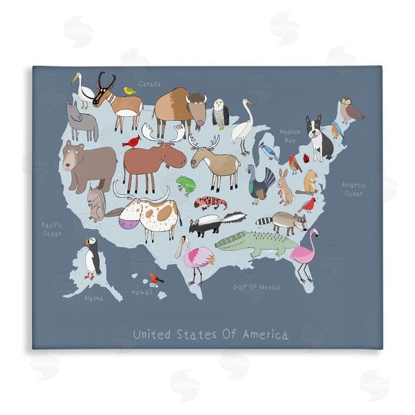 stupell industries Carla Daly | United States Map with Playful Animal Illustrations Wall Art