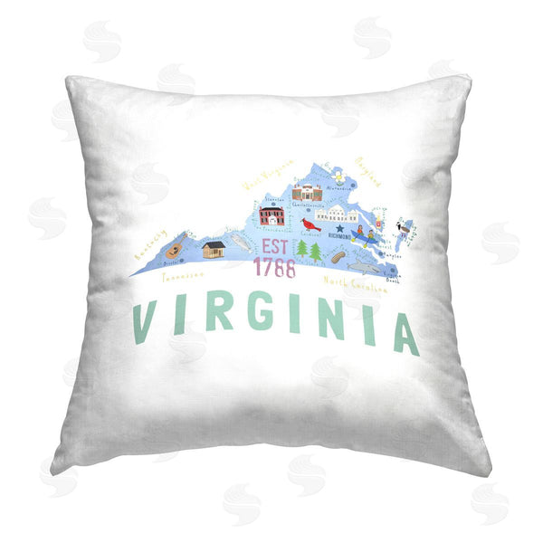 stupell industries Carla Daly | Virginia Historical Landmarks Map Printed Throw Pillow