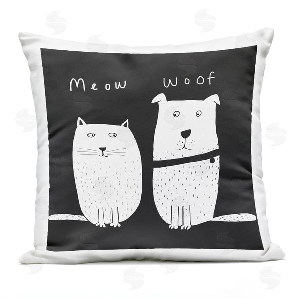Stupell Industries Carla Daly | Whimsical Meow Woof Kids Family Pets Printed Throw Pillow