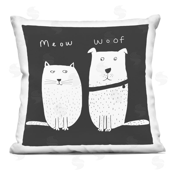 stupell industries Carla Daly | Whimsical Meow Woof Kids Family Pets Printed Throw Pillow