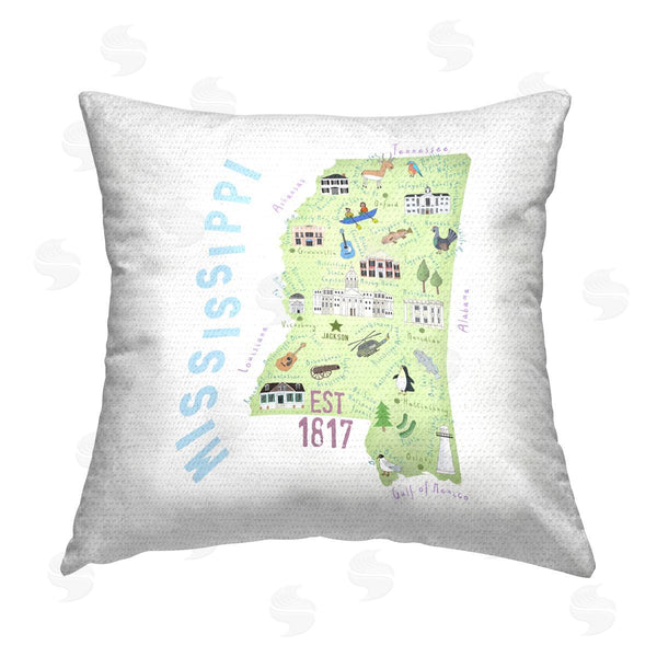 Stupell Industries Carla Daly | Whimsical Mississippi State Map Printed Throw Pillow