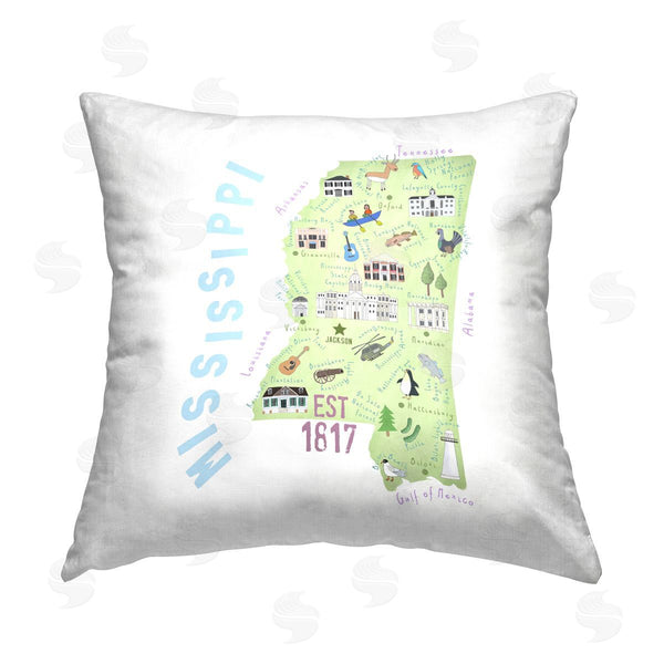 Stupell Industries Carla Daly | Whimsical Mississippi State Map Printed Throw Pillow