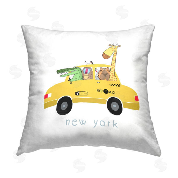 stupell industries Carla Daly | Wildlife New York Taxi Animals Printed Throw Pillow