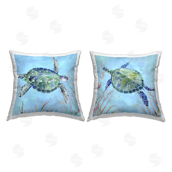 stupell industries Carol Robinson | Abstract Ocean Deep Turtles Printed Throw Pillow Set