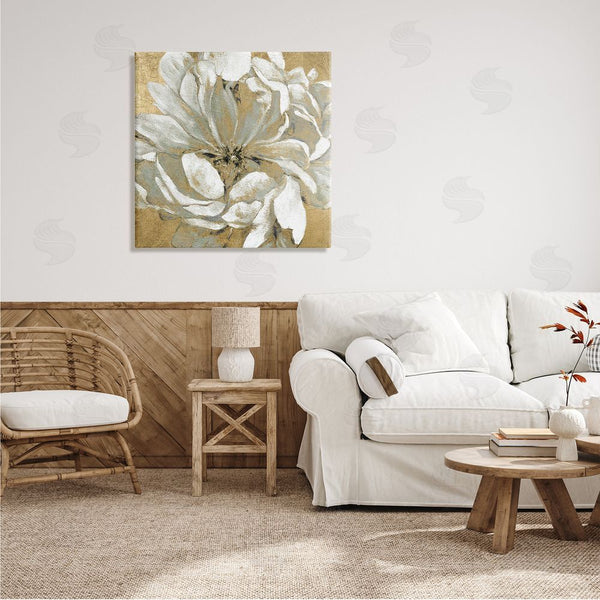 Stupell Industries Carol Robinson | Abstract White Magnolia Blossom Flower Petals Over Gold Wall Art