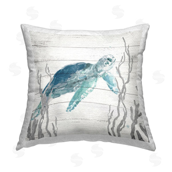 Stupell Industries Carol Robinson | Aqua Blue Turtle Printed Throw Pillow
