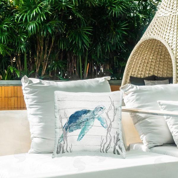 Stupell Industries Carol Robinson | Aqua Blue Turtle Printed Throw Pillow