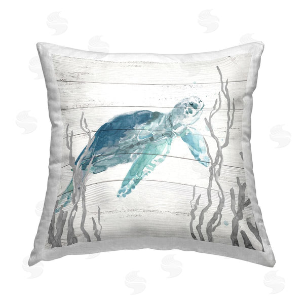 stupell industries Carol Robinson | Aqua Blue Turtle Printed Throw Pillow