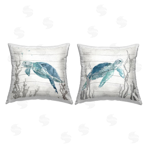 Stupell Industries Carol Robinson | Aqua Turtles On Rustic Pattern Printed Throw Pillow Set