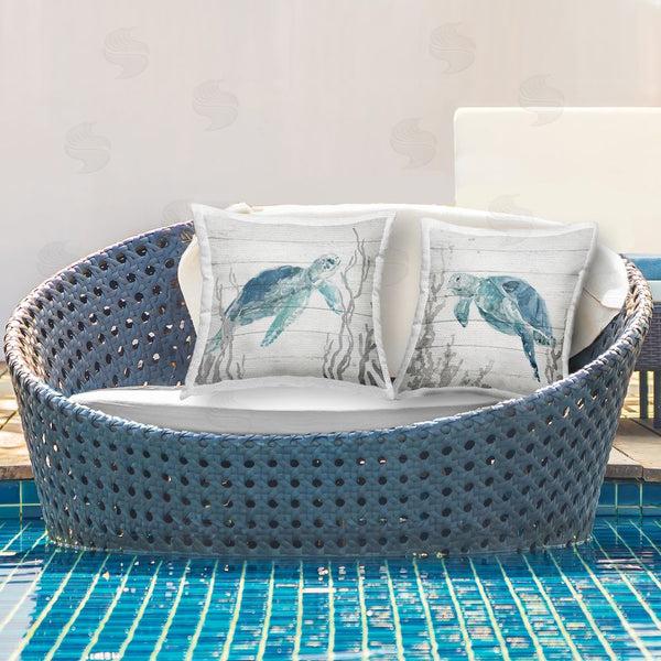 Stupell Industries Carol Robinson | Aqua Turtles On Rustic Pattern Printed Throw Pillow Set