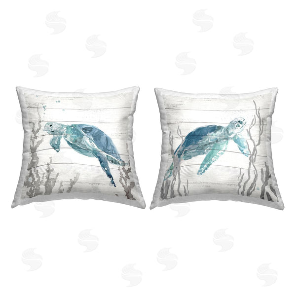 stupell industries Carol Robinson | Aqua Turtles on Rustic Pattern Printed Throw Pillow Set
