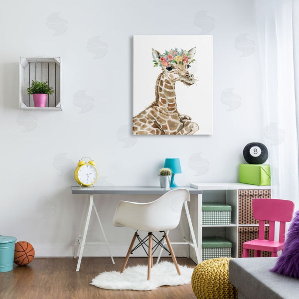 Stupell Industries Carol Robinson | Baby Giraffe Boho Fashion Spring Floral Crown Wall Art