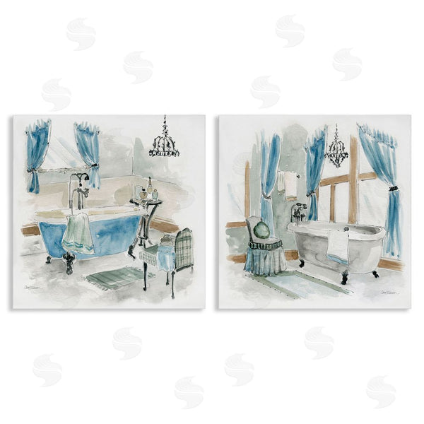 stupell industries Carol Robinson | Bathroom Tub Painting Blue & Beige Wall Art