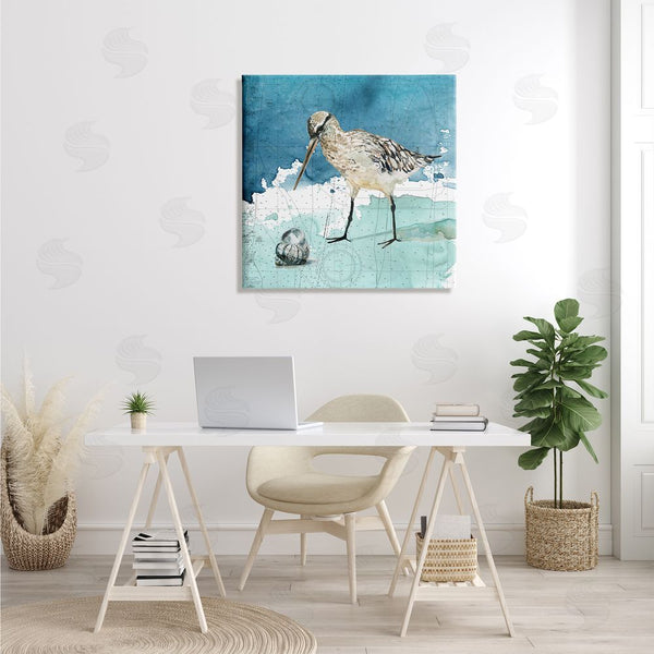 Stupell Industries Carol Robinson | Beach Bird Round Shell Blue Ocean Coastal Map Wall Art