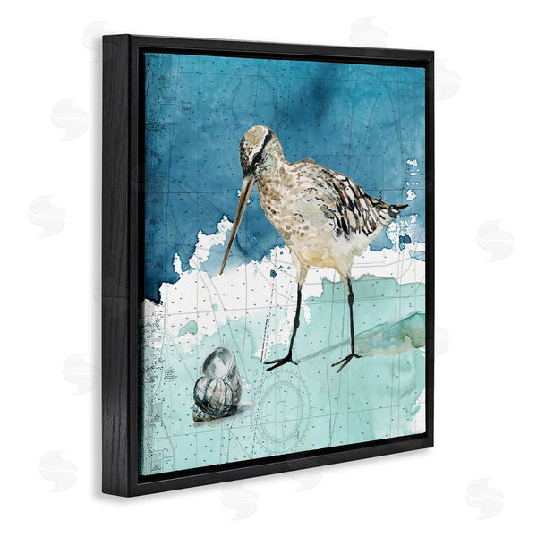 Stupell Industries Carol Robinson | Beach Bird Round Shell Blue Ocean Coastal Map Wall Art