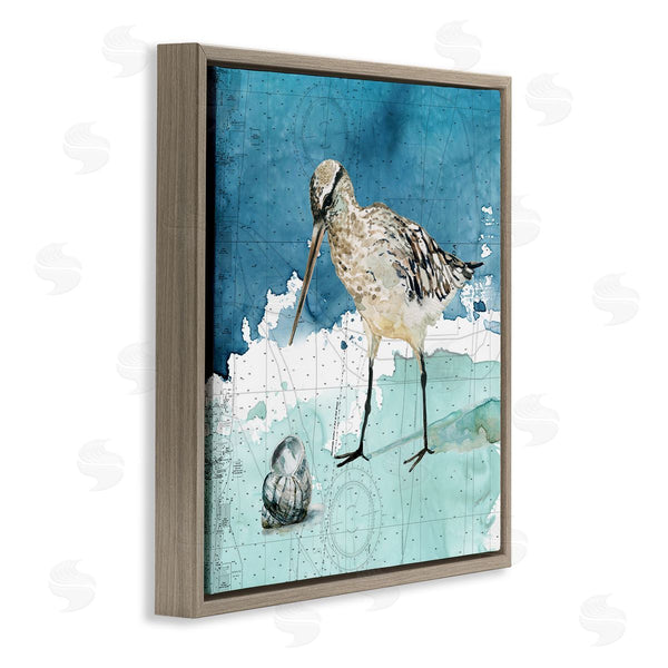 Stupell Industries Carol Robinson | Beach Bird Round Shell Blue Ocean Coastal Map Wall Art