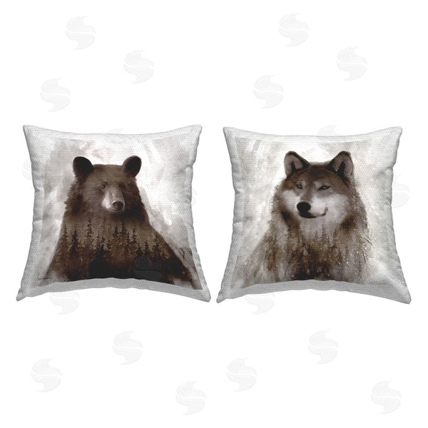 Stupell Industries Carol Robinson | Bear & Wolf Portraits Printed Throw Pillow Set