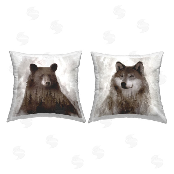 stupell industries Carol Robinson | Bear & Wolf Portraits Printed Throw Pillow Set