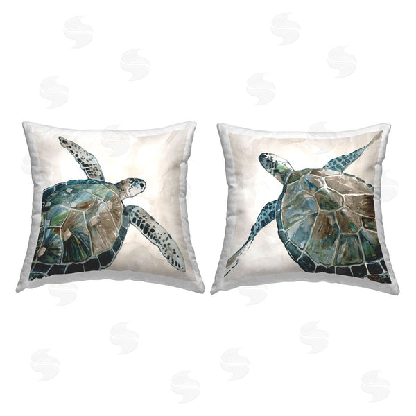 stupell industries Carol Robinson | Beige Sea Life Tortoises Printed Throw Pillow Set