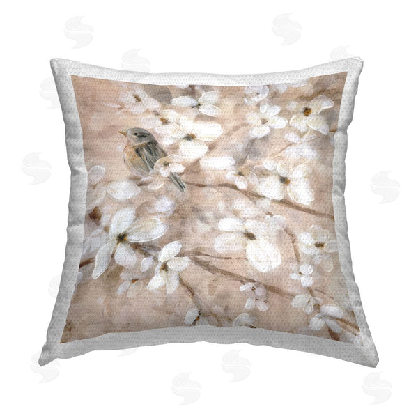 Stupell Industries Carol Robinson | Bird Perched In Flowers Printed Throw Pillow