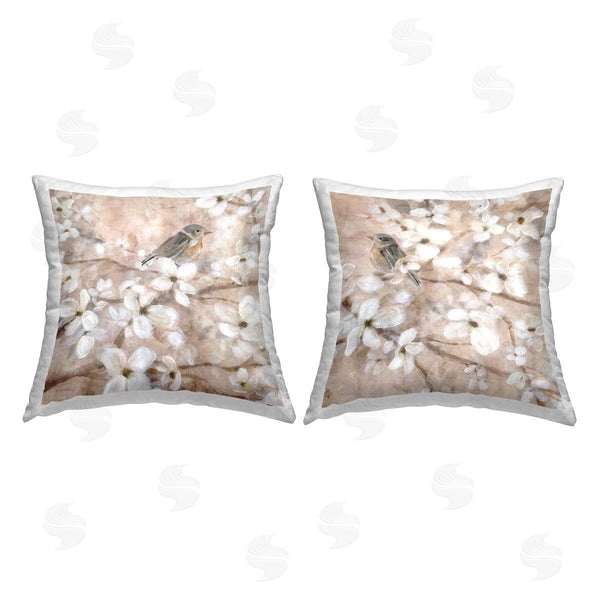 stupell industries Carol Robinson | Birds Among Cherry Blossoms Printed Throw Pillow Set