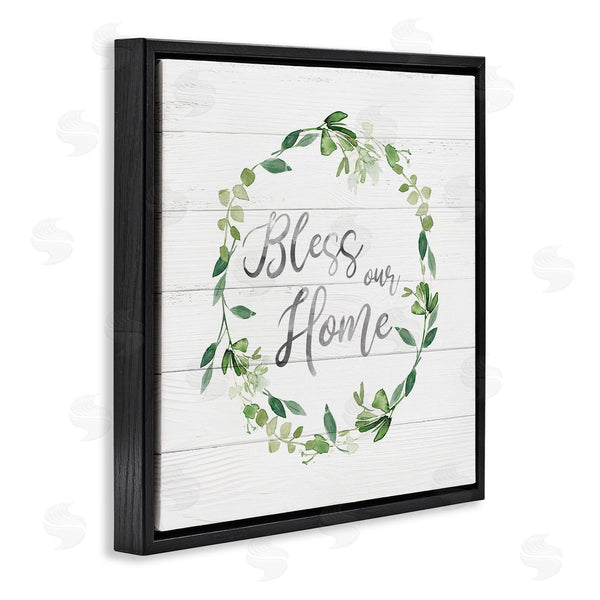 Stupell Industries Carol Robinson | Bless Our Home Farmhouse Leaves Wreath Calligraphy Wall Art