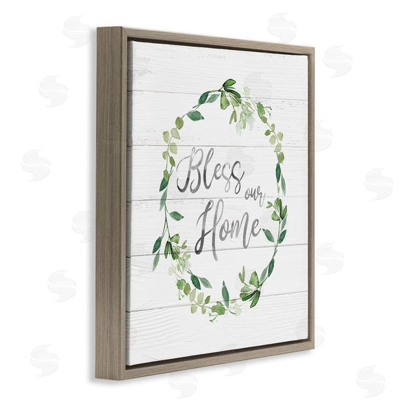 Stupell Industries Carol Robinson | Bless Our Home Farmhouse Leaves Wreath Calligraphy Wall Art