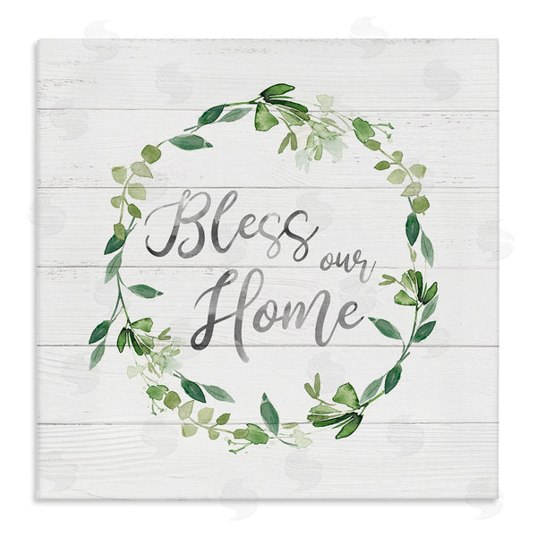 stupell industries Carol Robinson | Bless Our Home Farmhouse Leaves Wreath Calligraphy Wall Art