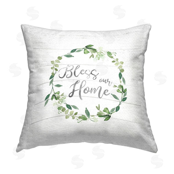 Stupell Industries Carol Robinson | Bless Rustic Botanics Wreath Printed Throw Pillow