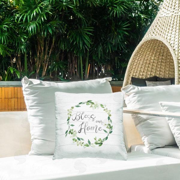 Stupell Industries Carol Robinson | Bless Rustic Botanics Wreath Printed Throw Pillow