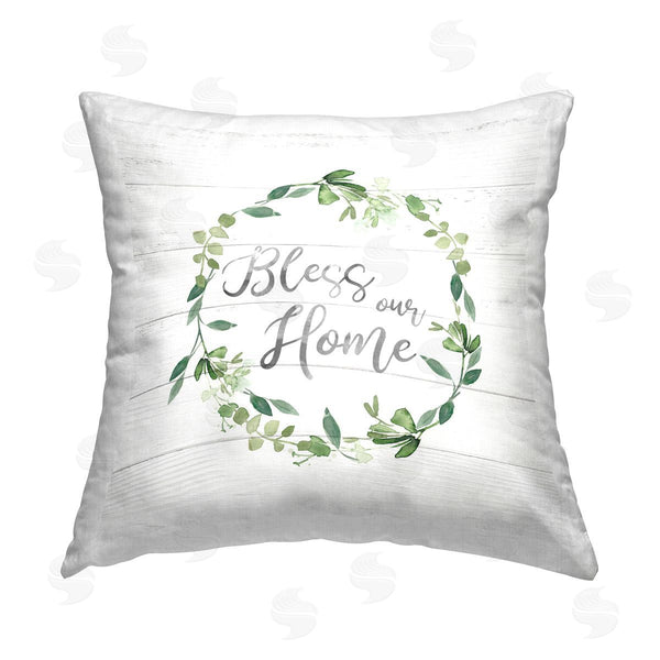 stupell industries Carol Robinson | Bless Rustic Botanics Wreath Printed Throw Pillow