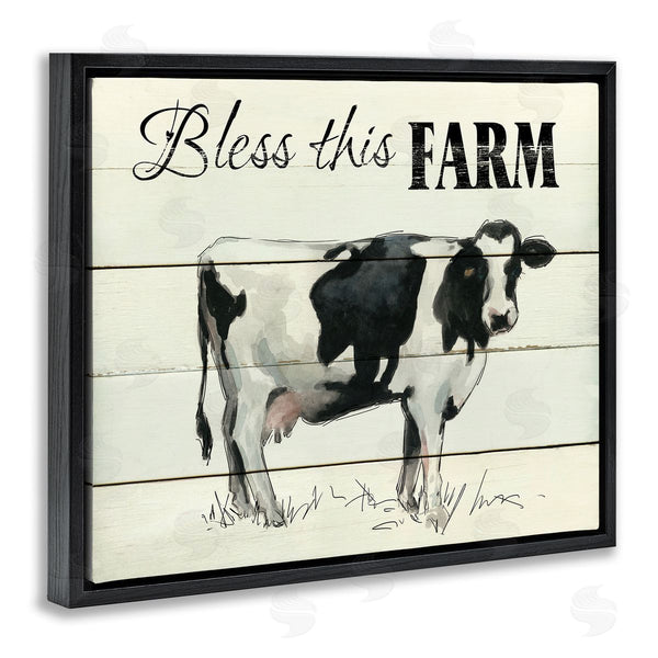 Stupell Industries Carol Robinson | Bless This Farm Country Phrase Grazing Dairy Cow Wall Art