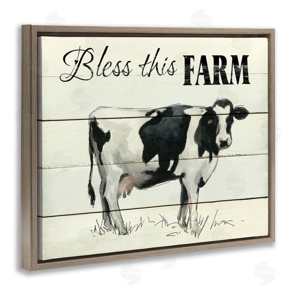 Stupell Industries Carol Robinson | Bless This Farm Country Phrase Grazing Dairy Cow Wall Art