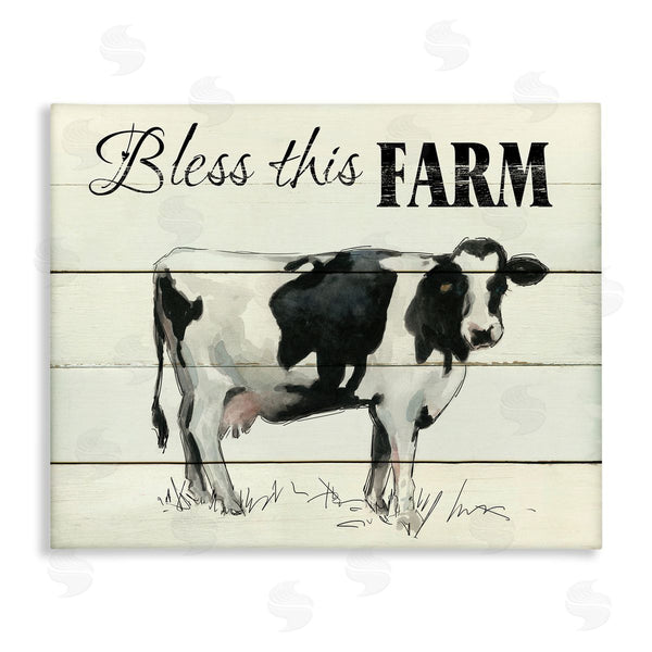 stupell industries Carol Robinson | Bless This Farm Country Phrase Grazing Dairy Cow Wall Art