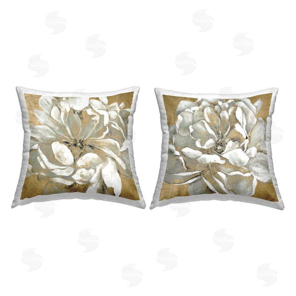 stupell industries Carol Robinson | Blooming White Florals Modern Glam Flower Printed Throw Pillow Set